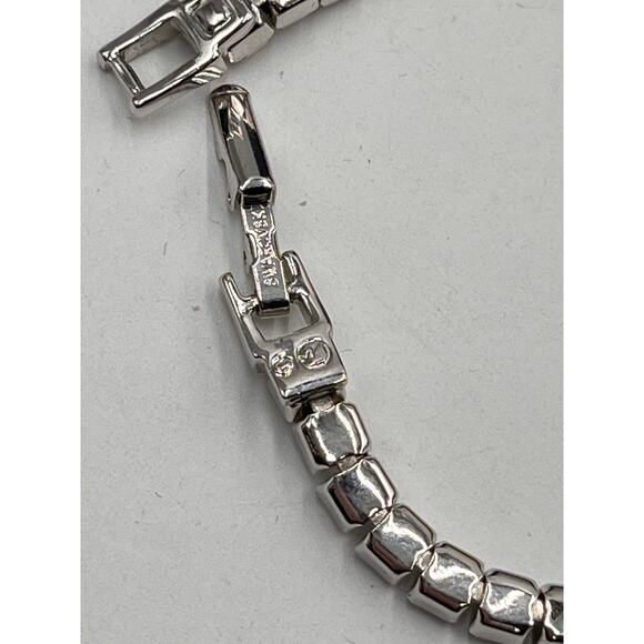 Swarovski Signed Designer Square cut White Rhodium plated Tennis Bracelet - Picture 6 of 9